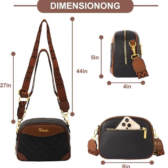 Small Leather Crossbody Bag Women Adjustable Strap Color-Block Stylish Purse - Picture 3 of 8